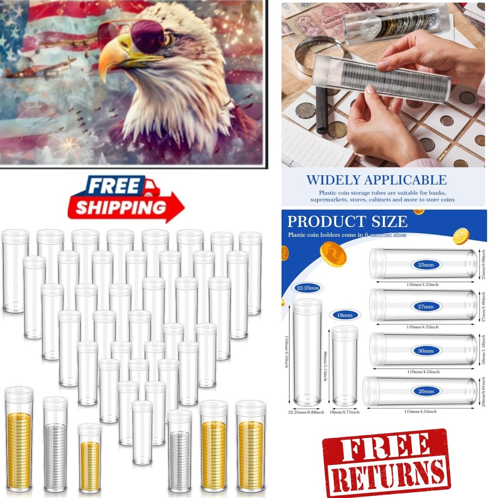 Clear Storage Tubes for Coins - 36 Pack Assorted Sizes for Ultimate Organization