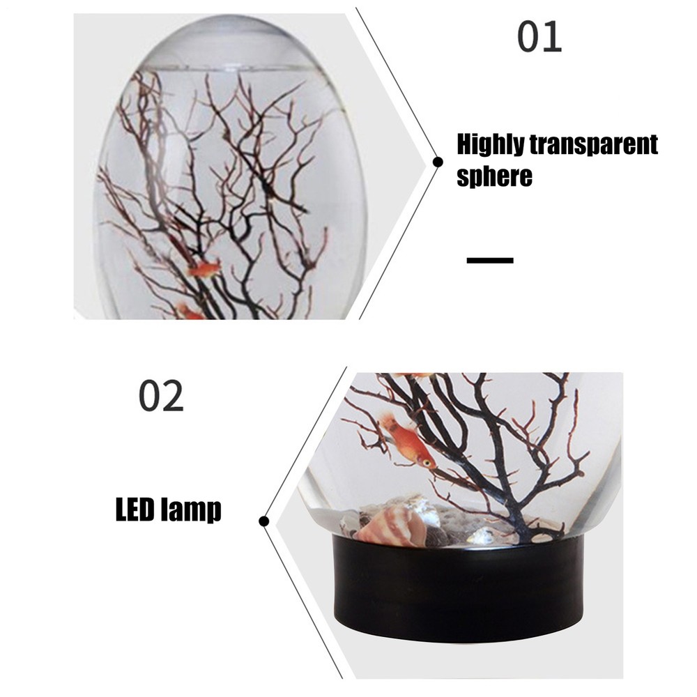 Aquarium Mini Fish Tank With LED Light Microlandscape For Tabletop