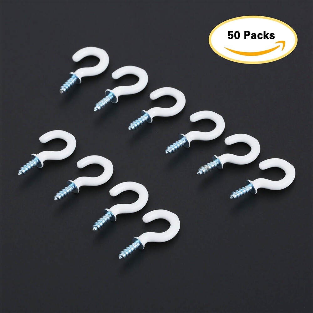 50/100Pcs 0.94" Strong Durable Vinyl Coated Ceiling Hooks Space-saving Hardware