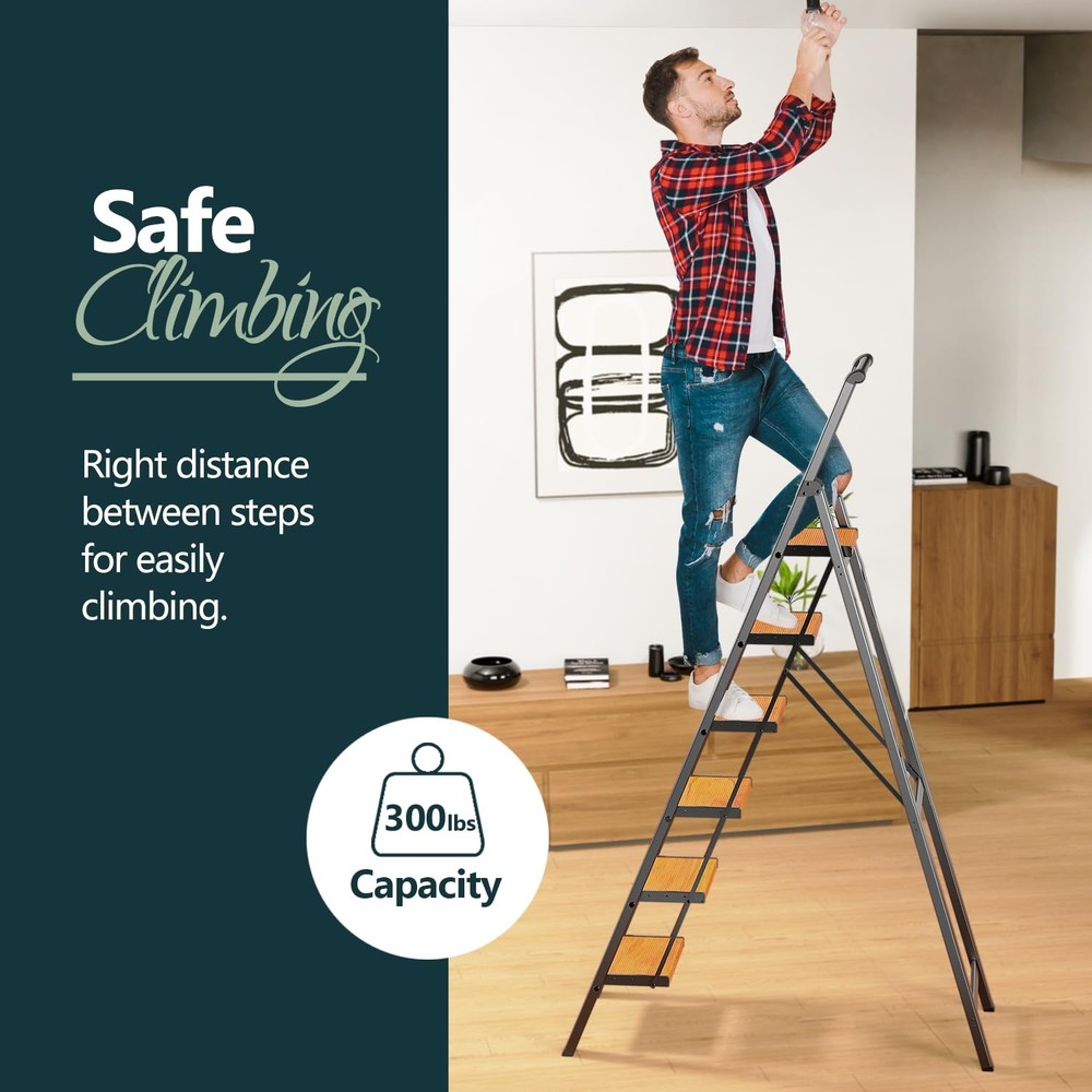 Step Ladder 6 Step Folding, Foldable Tall Ladder with Handrail, Aluminum Step...