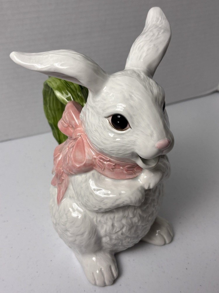 Vintage Easter Bunny Rabbit Ceramic Pitcher By Cheryl Johnson Japan 8.25”