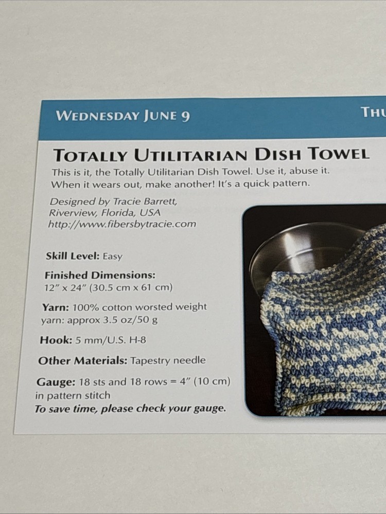 Totally Utilitarian Dish Towel Crochet Pattern Card Page