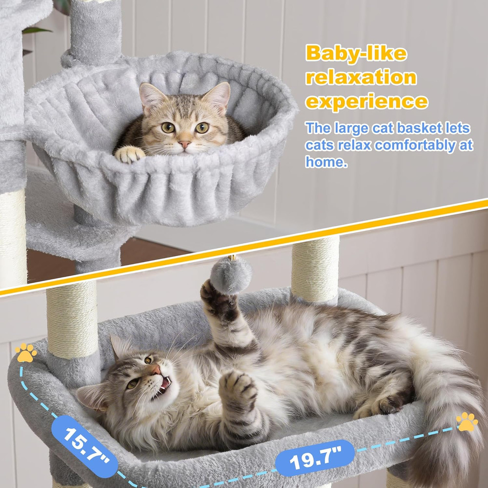 Cat Tree Tower, 71.5 Inches Scratching Posts with Extra Large Platform, 2 Cozy C