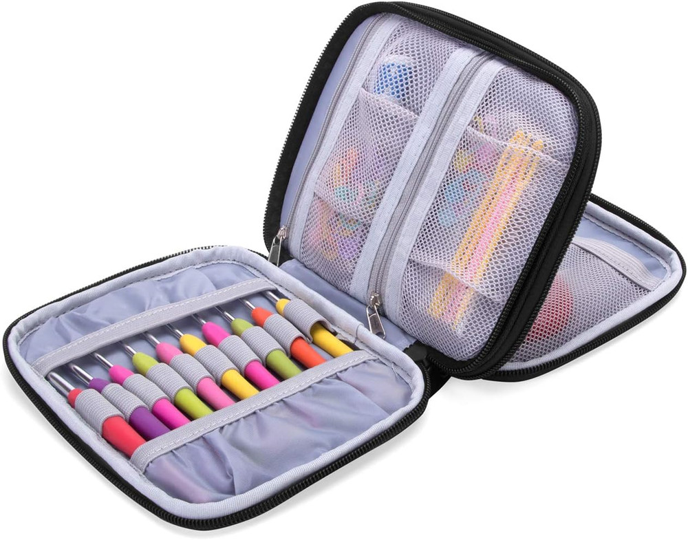 Crochet Hook Case, Organizer Zipper Bag with Web Pockets for Various Crochet Nee