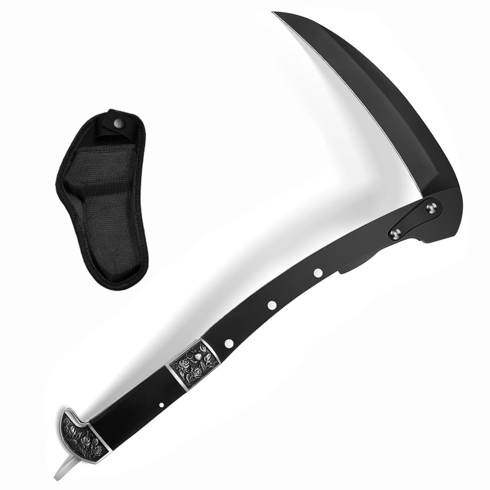 Folding Sickle, Section Foldable Scythe with Wooden Handle, Sheath, 2 Section...