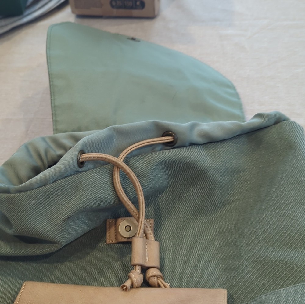 Universal Thread Green Tan Travel Backpack. Canvas Faux Leather Drawstring