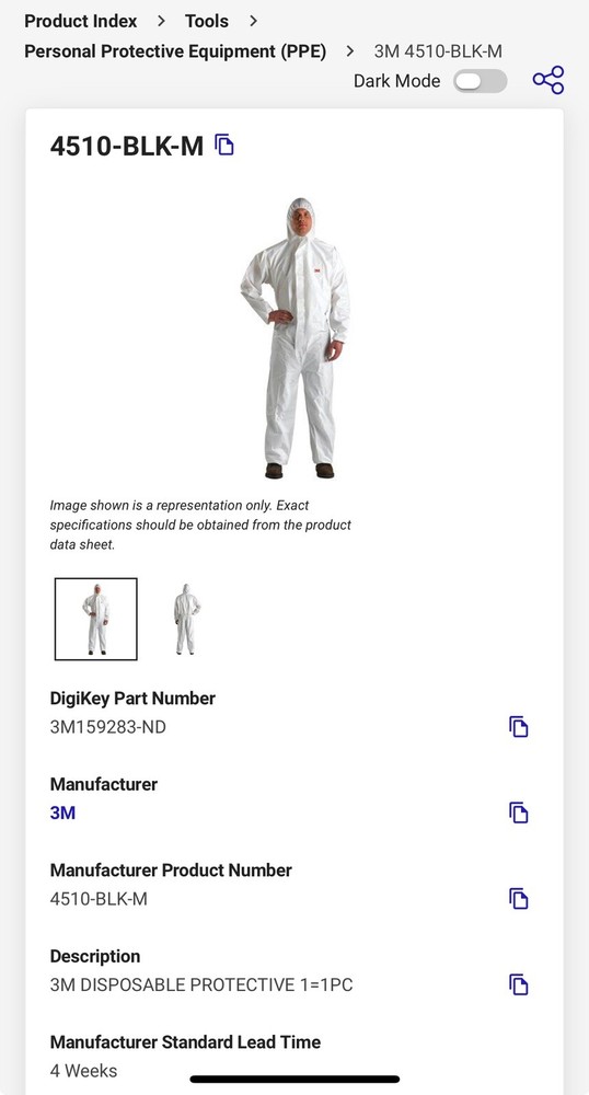3M Disposable Protective Coverall 4510 X 25 EA/Case Medium TWO CASES
