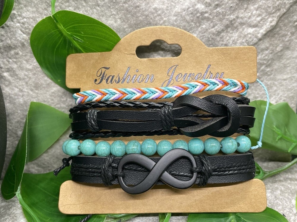 4 PC Leather Punk Bracelet Stackable Adjustable Tie New Free Ship B2827