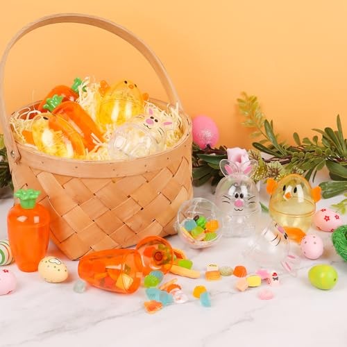 FOIMAS 12pcs Fillable Easter Egg Containers Carrots Bunnies Chicks Shaped