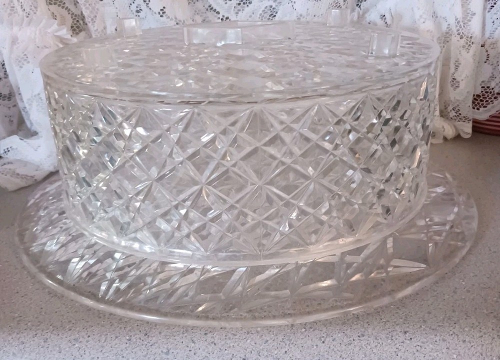 Vintage MCM Clear Acrylic Diamond Pattern Covered Cake Plate & Serving Platter