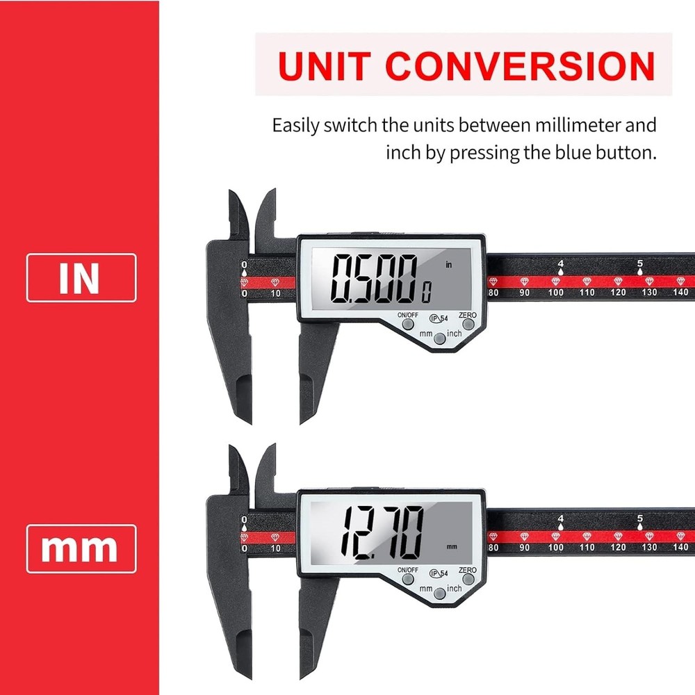 Digital Caliper, 0-6" Electronic Caliper Auto - Off Feature with Large LCD Sc...