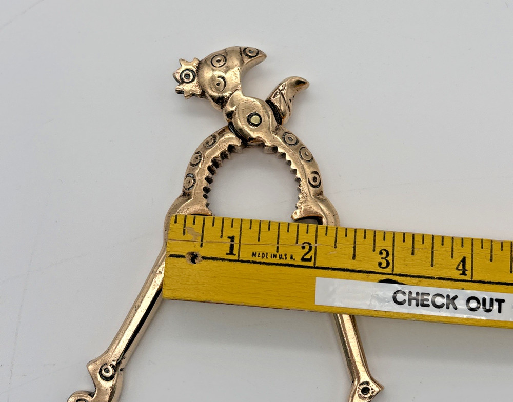 Vintage Solid Brass Rooster Bird Nutcracker Antique Unique Funny Statement Piece