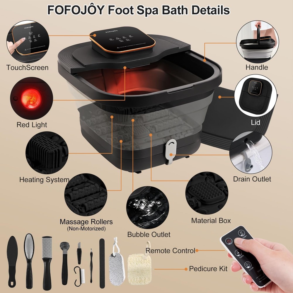 Collapsible Foot Spa Bath with Heat and Massage Roller, Bubble, Temperature C...