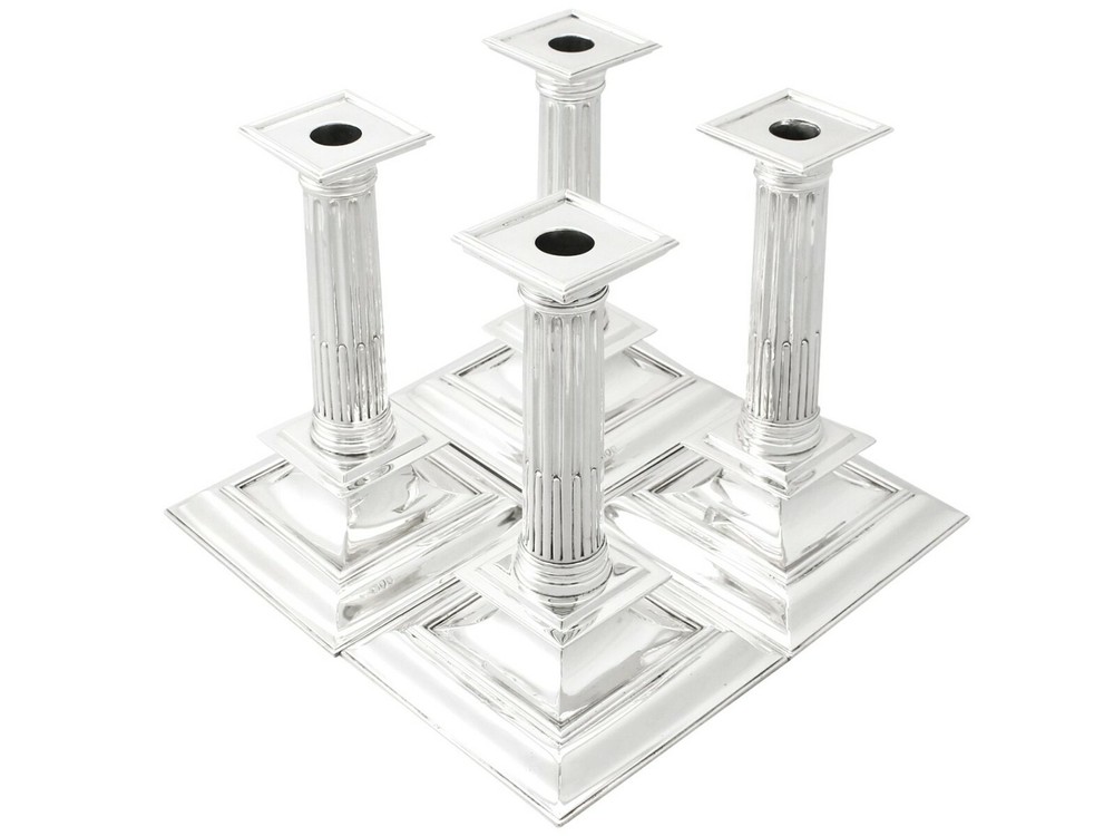 Victorian Sterling Silver Candlesticks Charles II Style