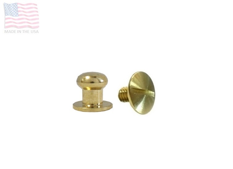 Small 5/16" 8mm Screw Back Button Head Stud & Screw, Solid Brass, Belt, 10 SETS