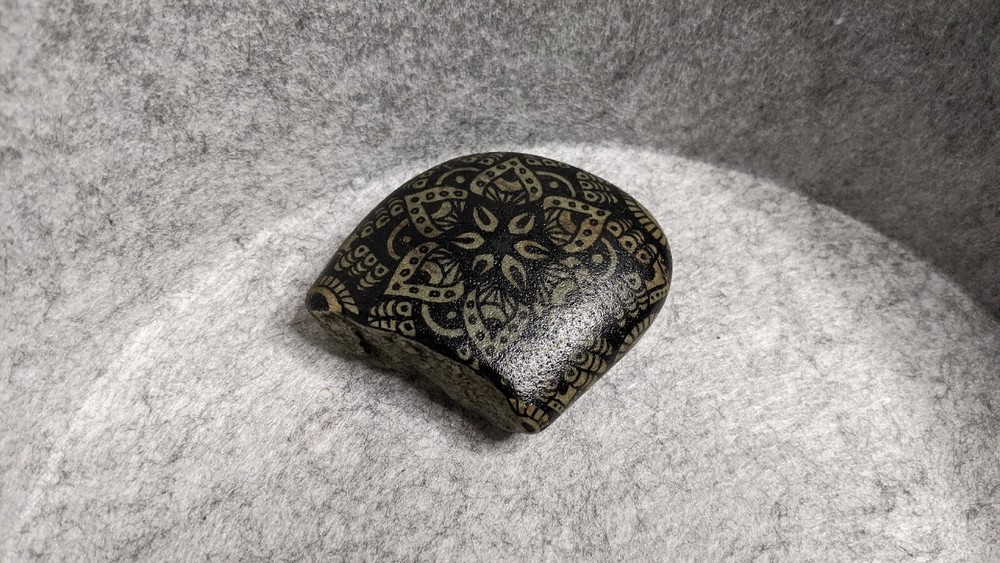 Hand Painted Rock / Stone - mandala black line design