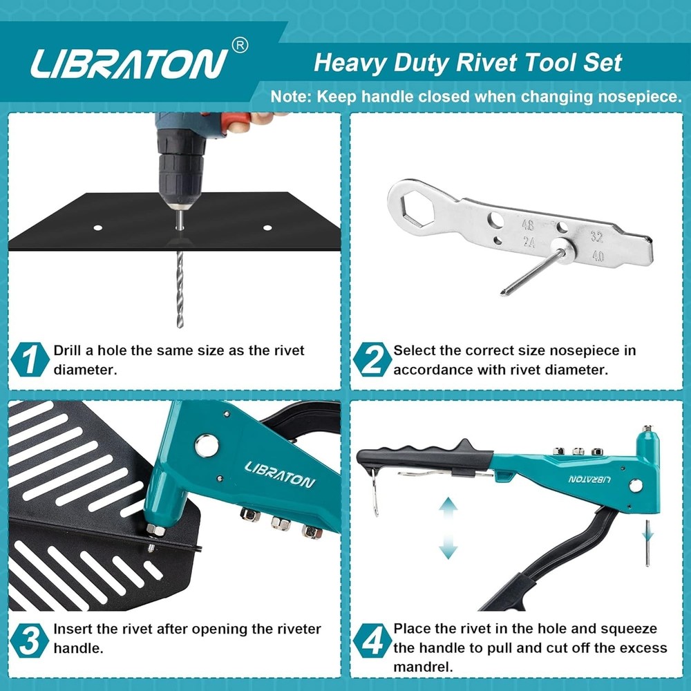 Efficient Manual Riveting Tool - 110 Rivets, Lightweight Aluminum, Carrying Case
