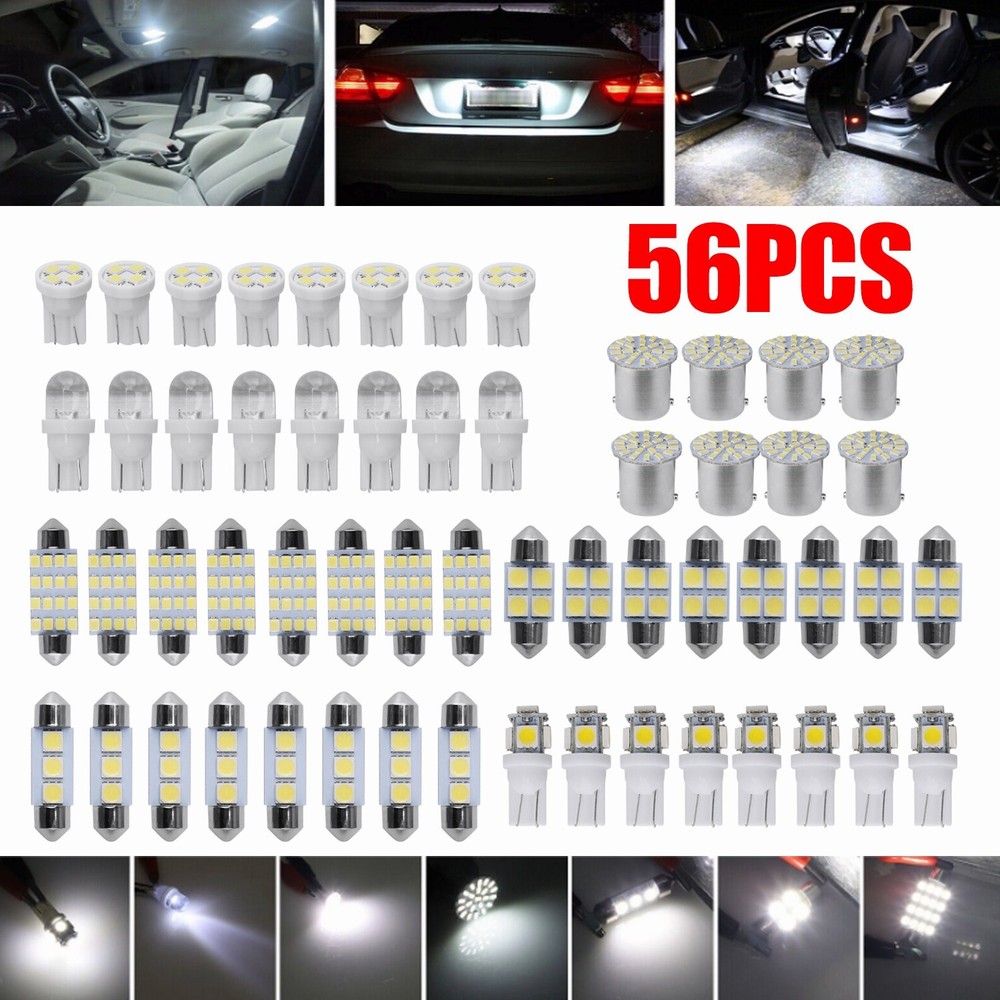 For Ford 56PCS Car Interior Combo LED Map Dome Trunk License Plate Light Bulbs