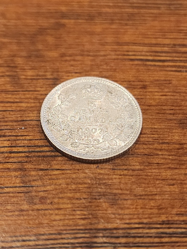 1907 Canada 5 Cents Silver Coin