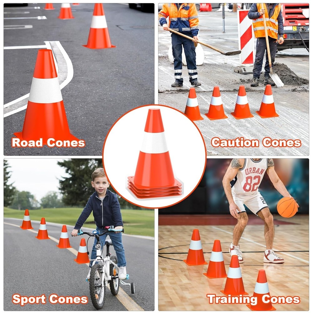 Durable 9-Inch Stackable Traffic Cones with Reflective Strips - 4 Pack Orange