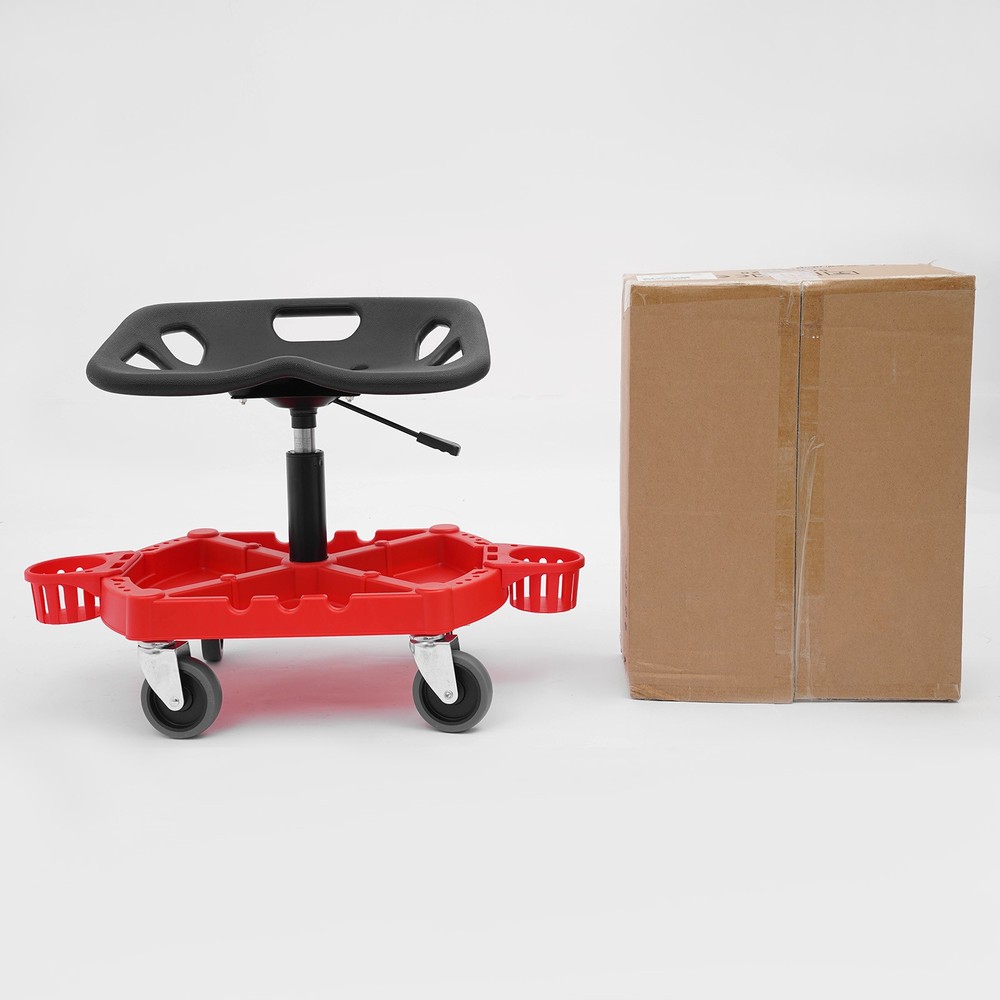 Sturdy Rolling Garage Stool with Backrest & Tool Tray - 330lbs Capacity