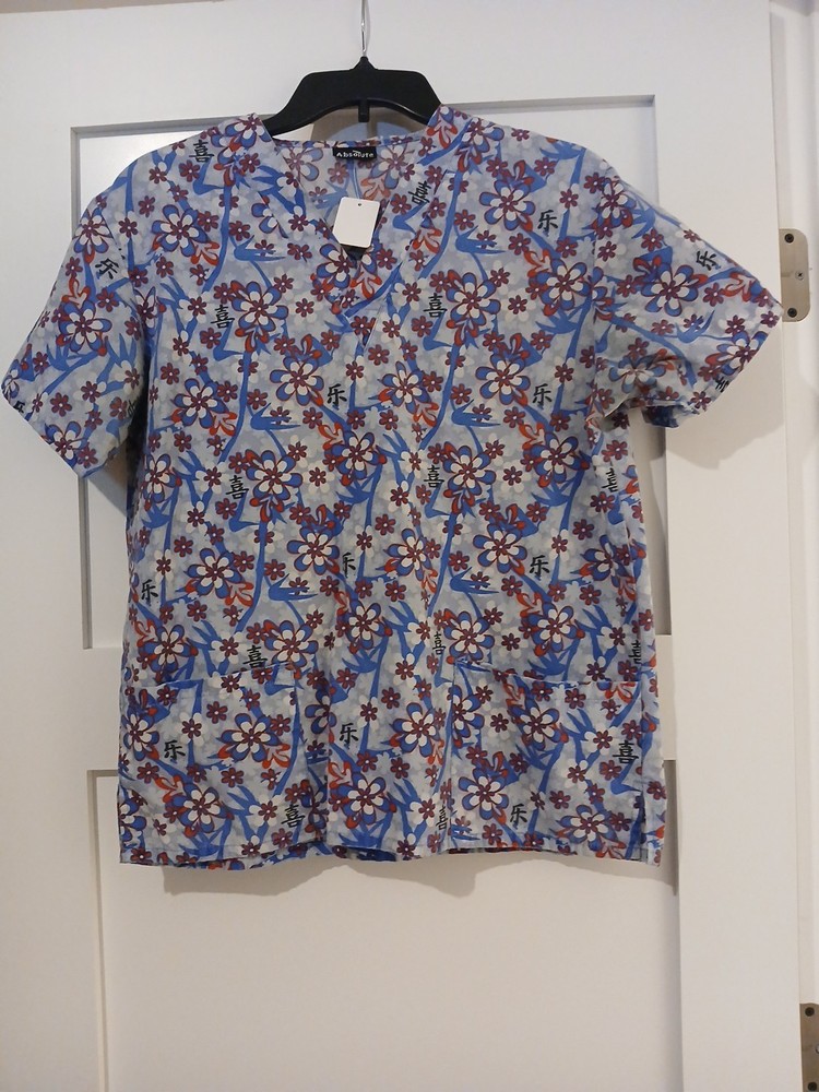 Absolute Women's Red White & Blue Scrub Top With Two Pockets