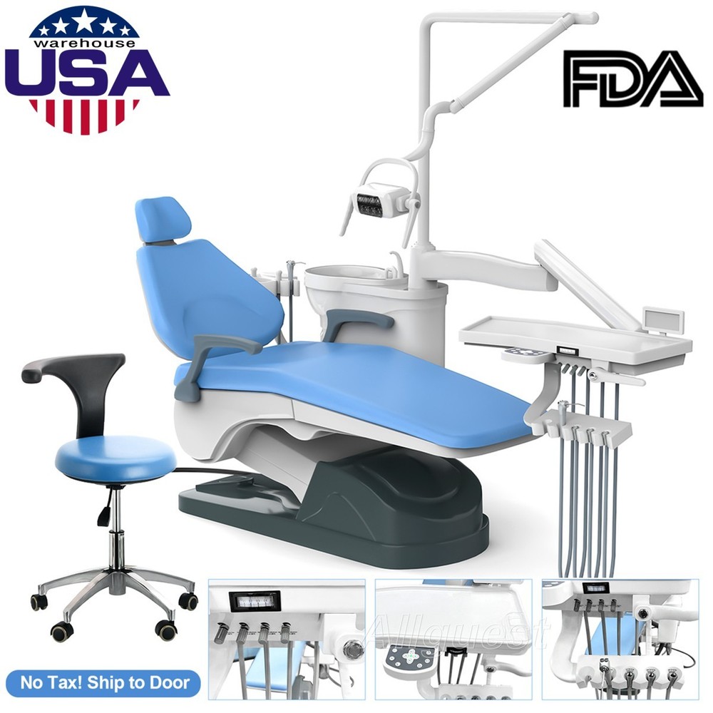 Dental Unit Chair DC Motor Computer Controlled PU Leather+Oral Light+Tray+Stool