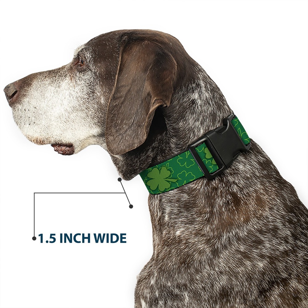 Plastic Clip Collar St. Pat's Clovers Scattered2 Outline/Solid Greens Medium 11-