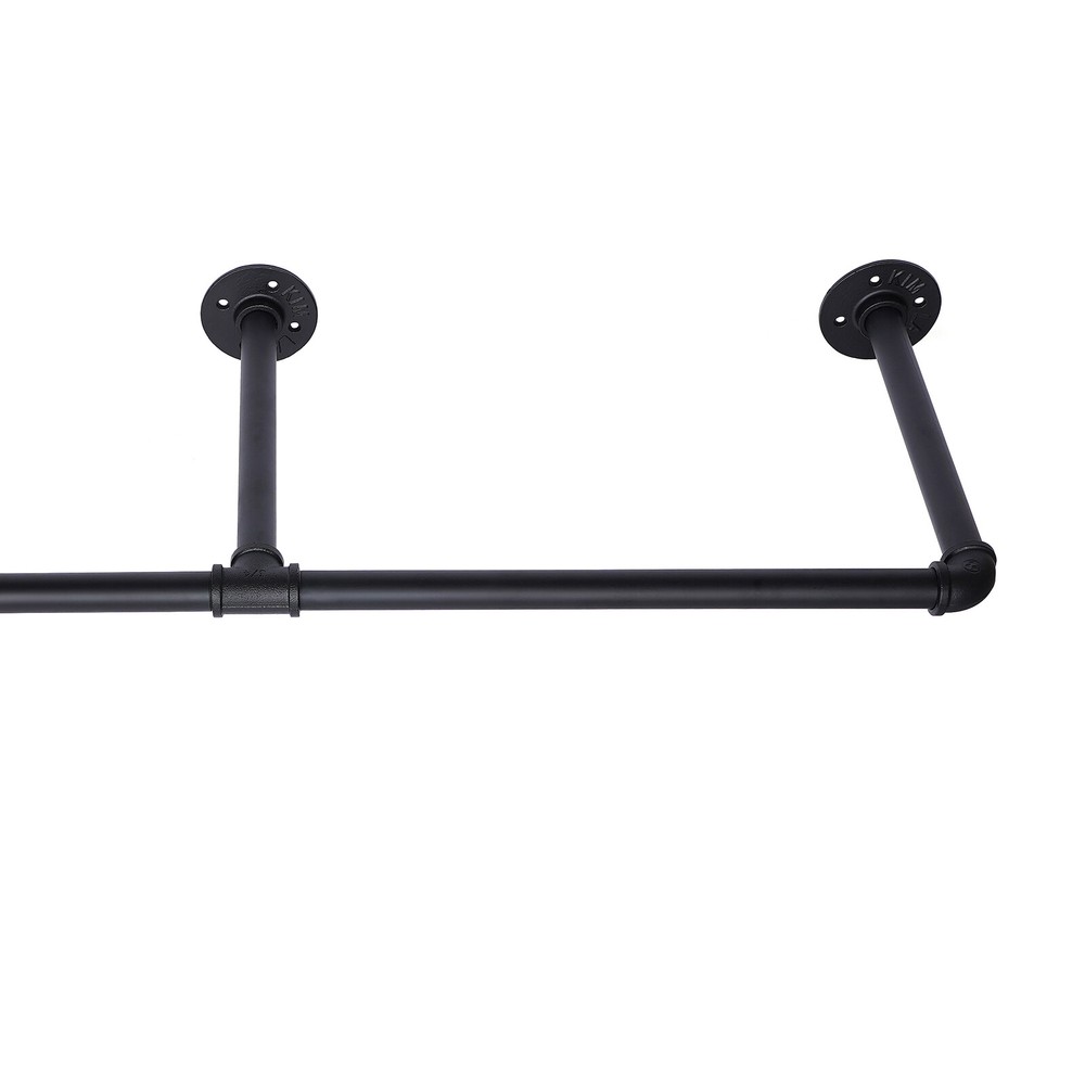 Industrial Wall-Mounted Display Shelf with Hanging Rods for Clothes