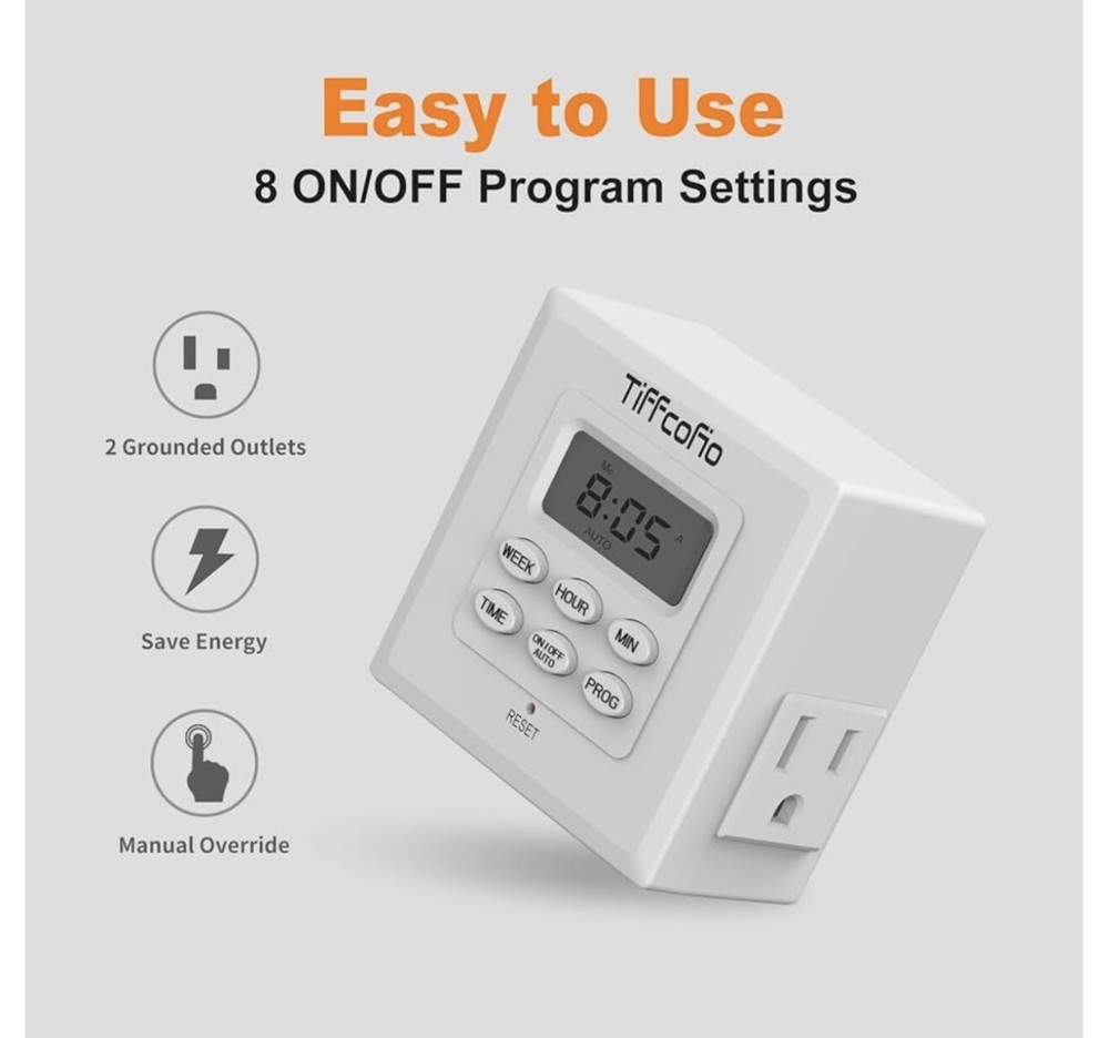 Indoor Digital Light Timer, 7 Day Programmable Plug in Outlet 2...
