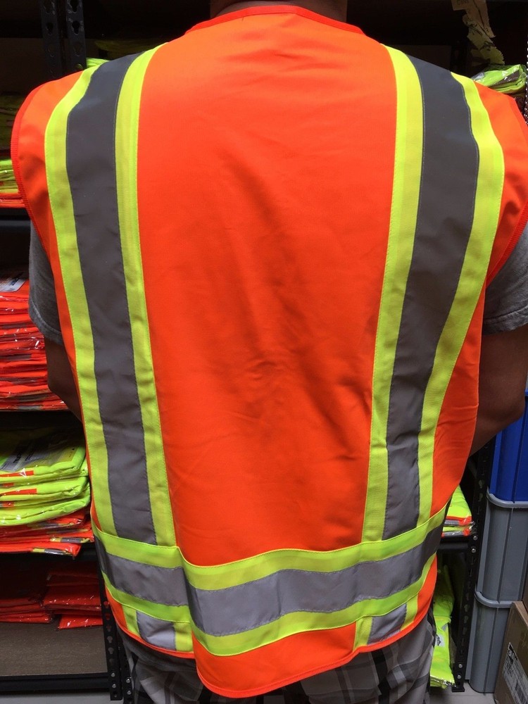 LARGE -Surveyor Solid Orange Two Tones Safety Vest , ANSI/ ISEA 107-2015