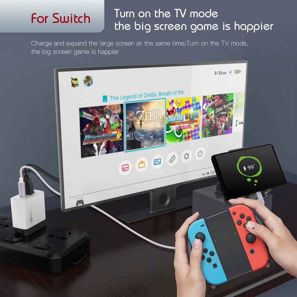 65W GaN Switch Dock Stations for Nintendo Switch Steam Deck Power Adapter Hub