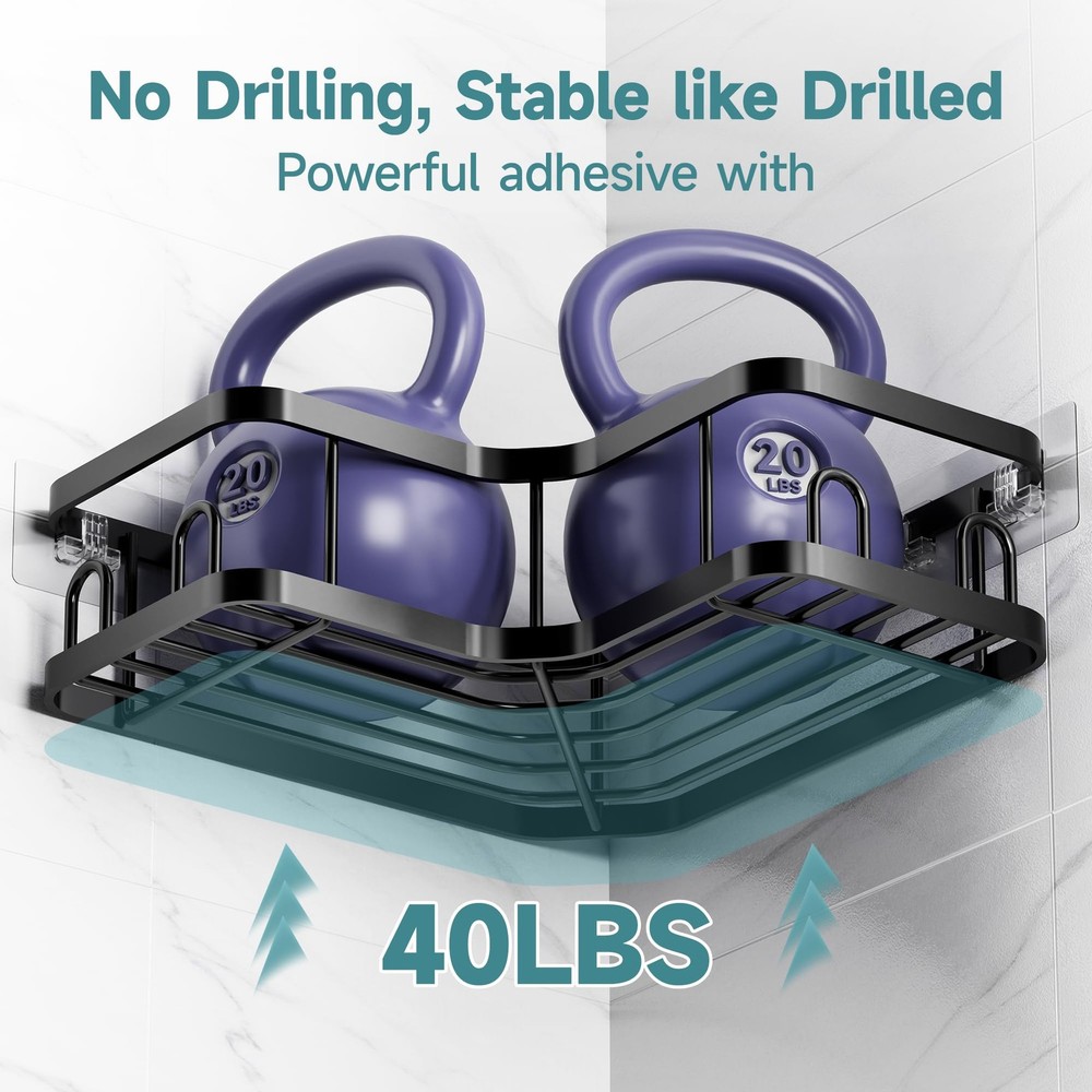 Corner Shower Caddy 4-Pack, Advanced Rustproof Design, No Drilling Adhesive S...