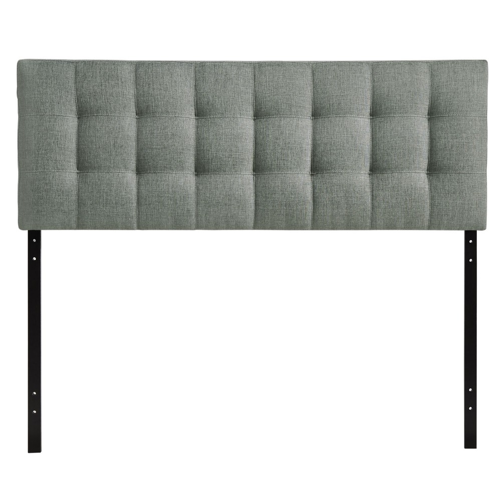 Modway Tufted Upholstered Fabric Square Queen Size Headboard in Gray
