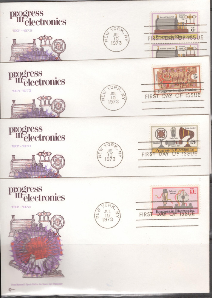 1973 FDC Set of 4 - Scott# 1500-02 + C86 - Progress/Electronics - Cachet Craft