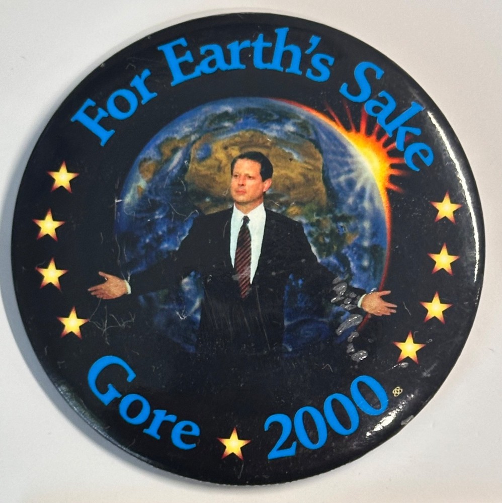 Gore 2000 For Earth’s Sake Environmental Campaign Pinback Button 3"