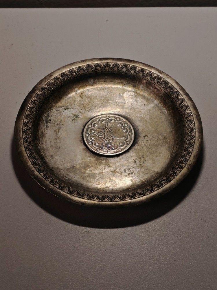 CURUS 5 COIN BOWL dated 1255 (1839), silver, Ottoman Empire.