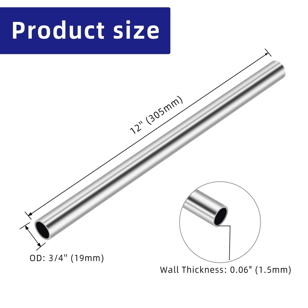 1 PCS 3/4 Inch 19mm OD Round Metal Pipe 304 Stainless Steel Tubing 12 Inch