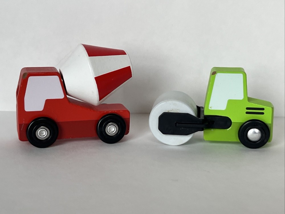 2 Melissa & Doug Wood Stacking Vehicles Cement Mixer, & Roller