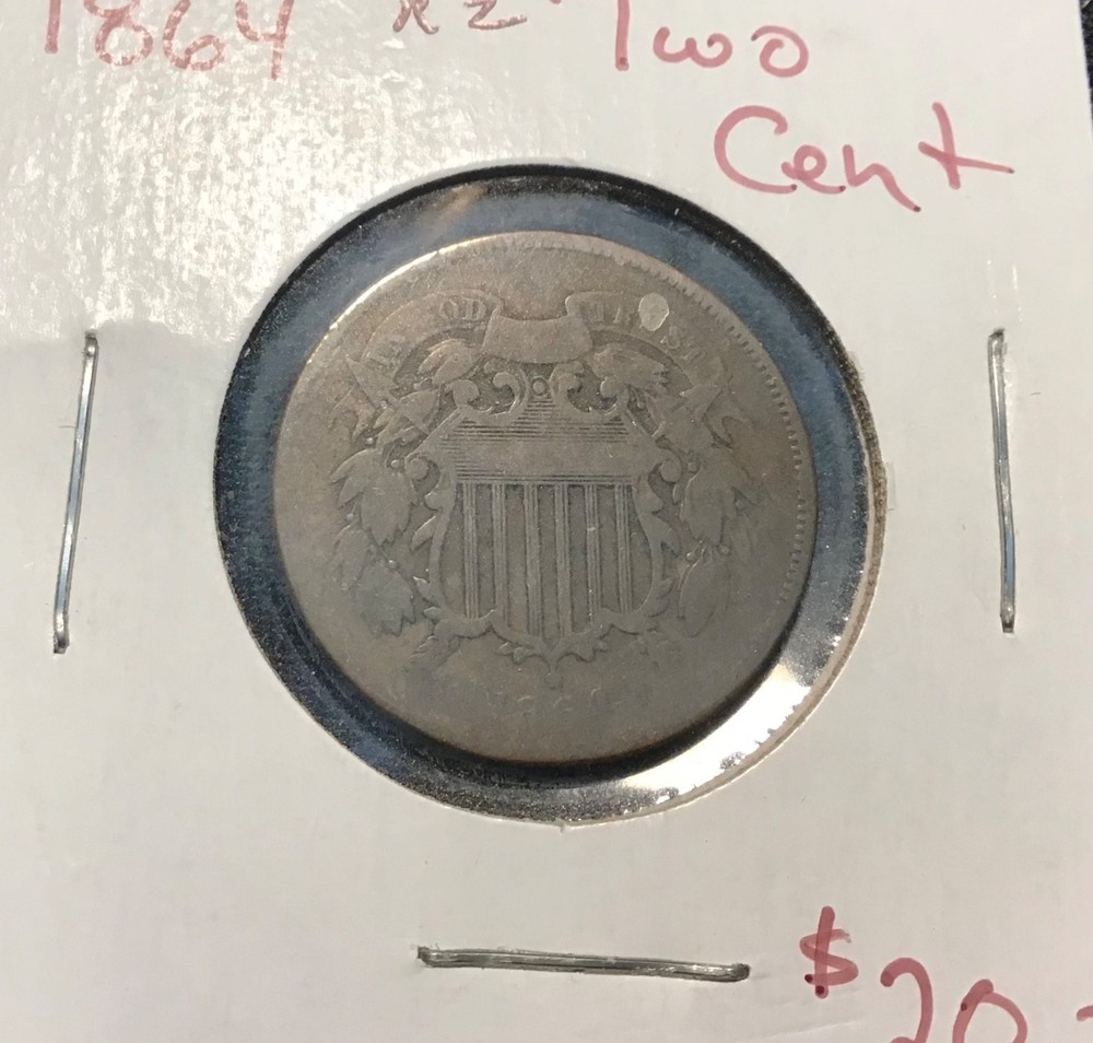 1864 TWO CENT PIECE . ABOUT GOOD-GOOD