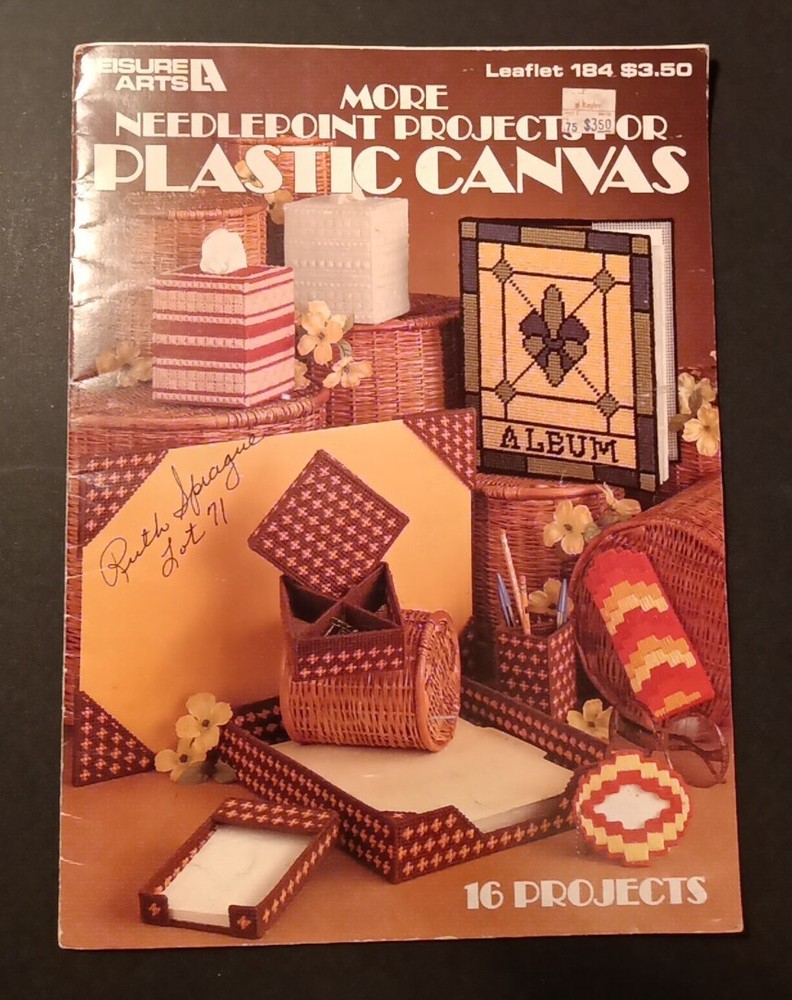 Leisure Arts 184 MORE NEEDLEPOINT PROJECTS FOR PLASTIC CANVAS ~ tissue box +