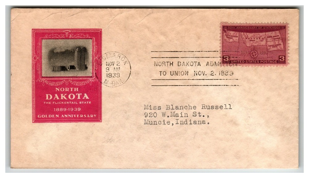 US SC# 858 FDC / IOOR Red Cachet / Bismark CDS - L5032