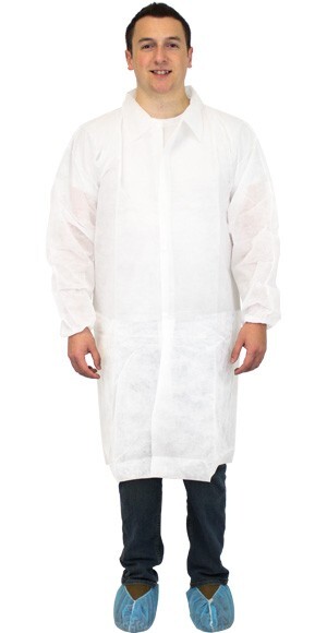 Safety Zone 40g POLYPROPYLENE WHITE LAB COAT; Size 2X; 30/case; No Pockets