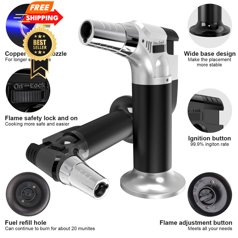 2 Pack Torch, Butane Torch Refillable, KitchenTorch for Cooking Black&silver