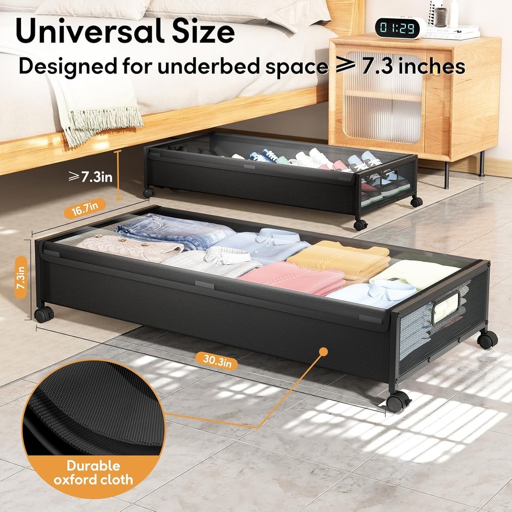 Under Bed Storage Containers W/ Wheels 2 Pack Underbed Shoe Storage Bedroom