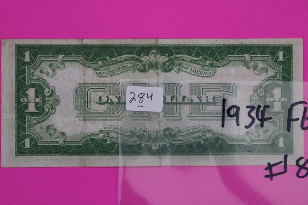 1934 Funny Back $1 One Dollar Silver Certificate Authentic Genuine Bill Note 284