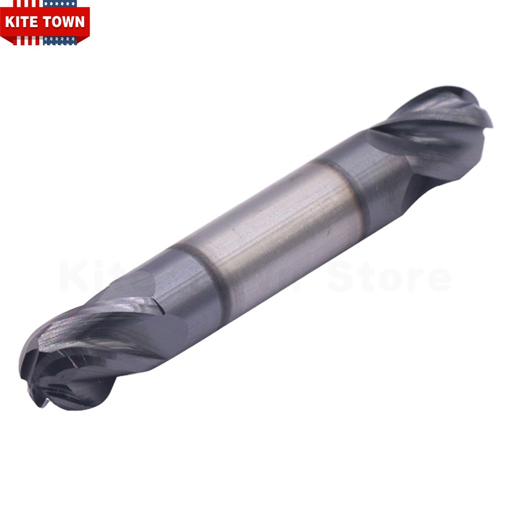 5Pcs 4 Flute 3/8" Solid Carbide Ball Nose End Mill - Double End - AlTiN Coated