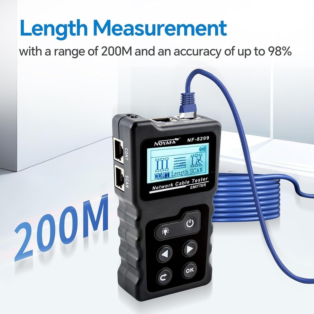 Ethernet Cable Tester Kit with Length & LED Light for Easy Troubleshooting