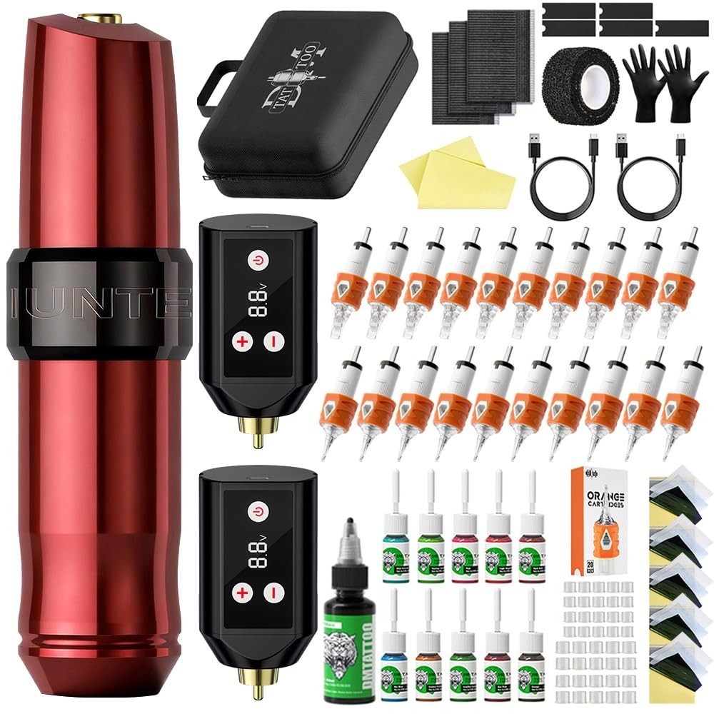 Wireless Tattoo Kit Complete for Beginners Pen Machine with Power Supply Needles