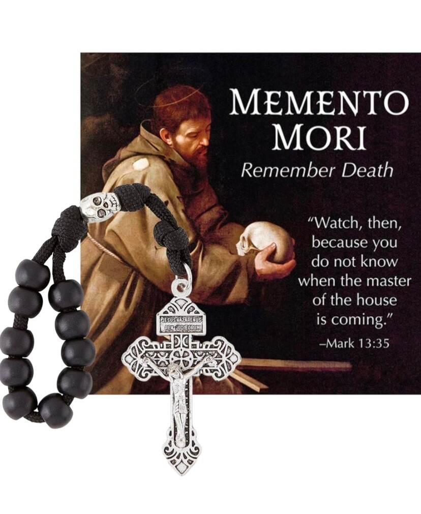 Memento Mori Decade Pocket Rosary Skull Pater Pardon Crucifix Holy Card Catholic